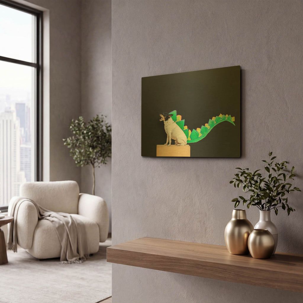 'Dino Dog' By Susan Sabo Gold Metal Wall Art