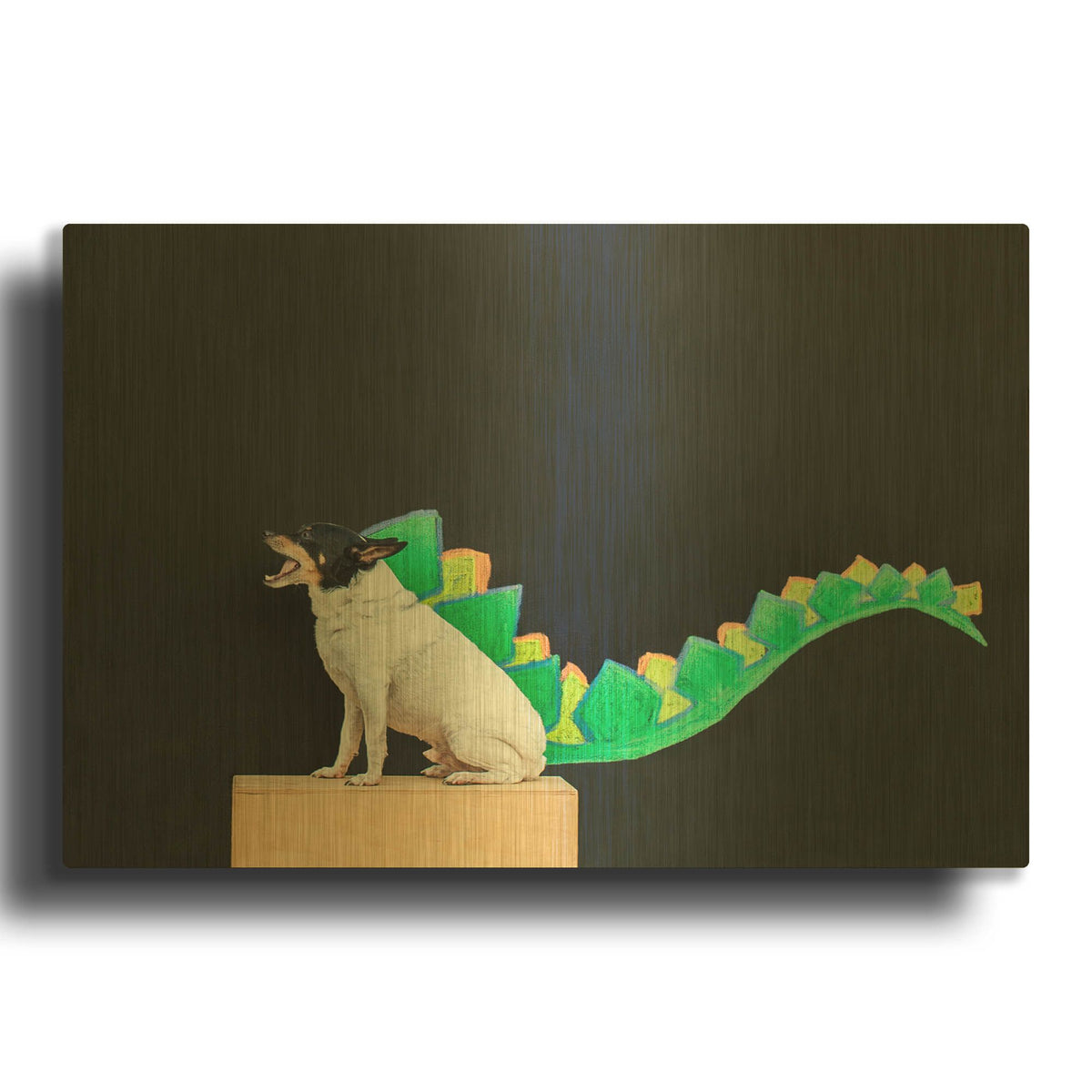 'Dino Dog' By Susan Sabo Gold Metal Wall Art