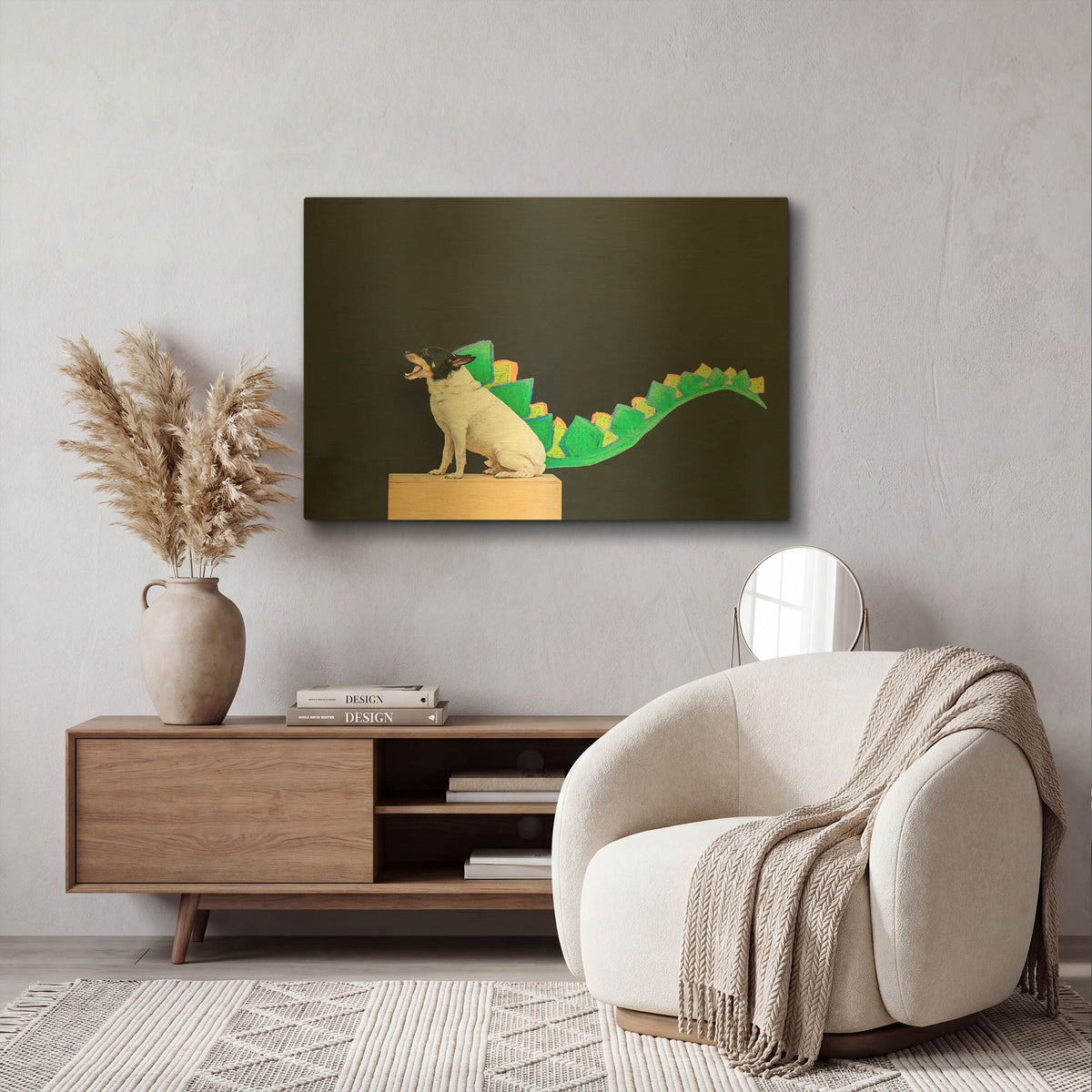 'Dino Dog' By Susan Sabo Gold Metal Wall Art