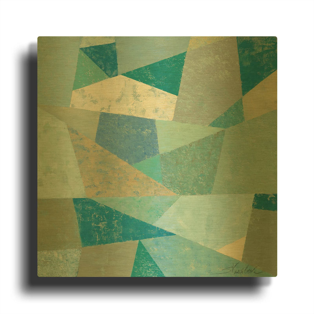 'Teal Geo Metric' By Silvia Vassileva Gold Metal Wall Art