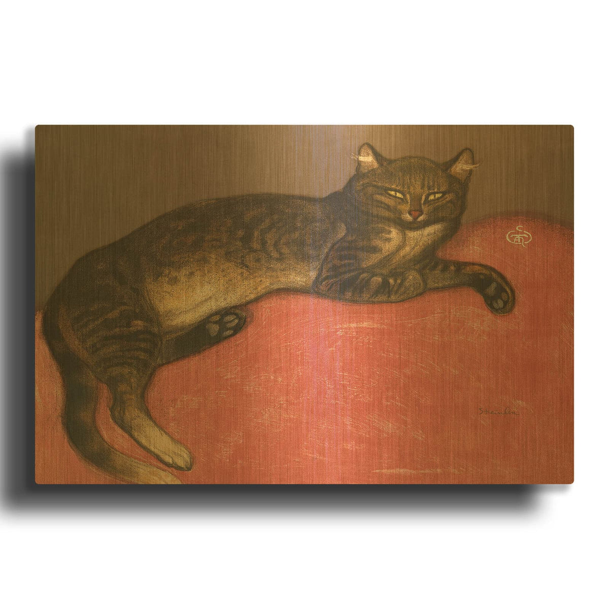 'Cat on a Cushion' By Theophile Alexandre Steinlen Gold Metal Wall Art