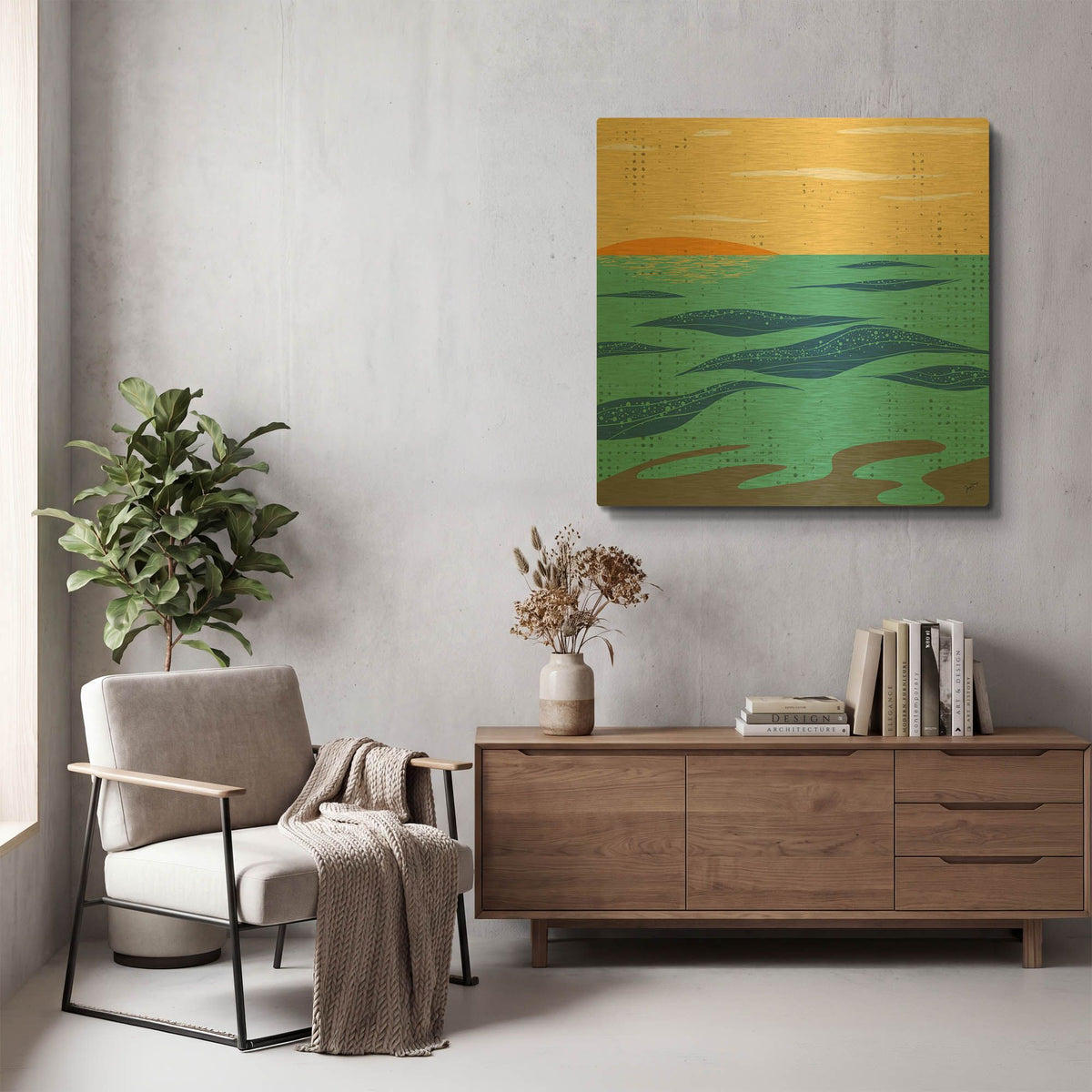 'Calm Surf' By Trish Sierer Gold Metal Wall Art