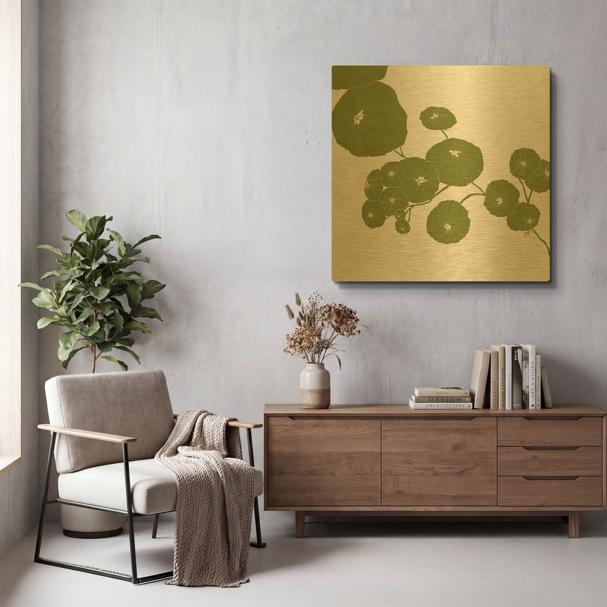 'Pilea' By Trish Sierer Gold Metal Wall Art