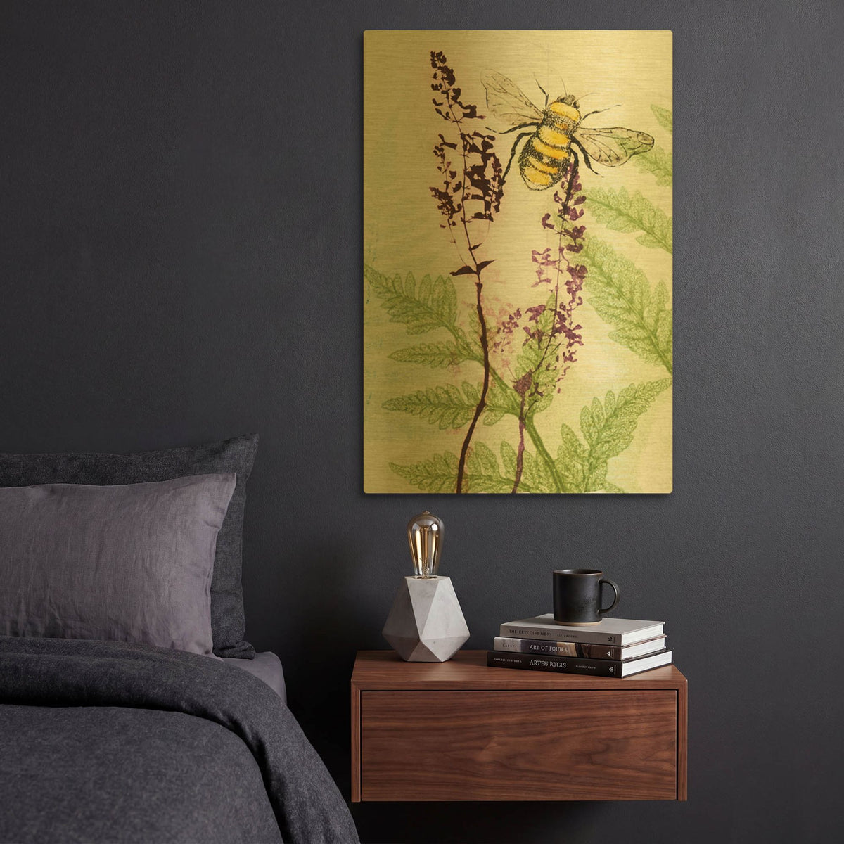 'Bees Amongst the Liriope' By Trudy Rice Gold Metal Wall Art