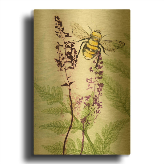 'Bees Amongst the Liriope' By Trudy Rice Gold Metal Wall Art