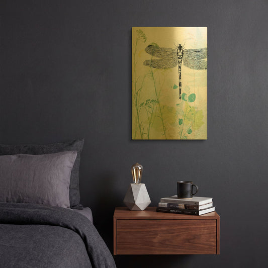 'Dragonfly And The Healing Plant' By Trudy Rice Gold Metal Wall Art