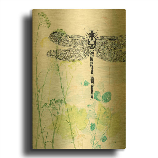 'Dragonfly And The Healing Plant' By Trudy Rice Gold Metal Wall Art