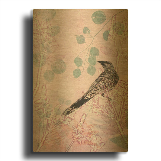 'Dusk Wattlebird in Pink' By Trudy Rice Gold Metal Wall Art