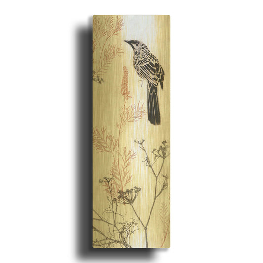 'Wattlebird Hovering In My Garden' By Trudy Rice Gold Metal Wall Art