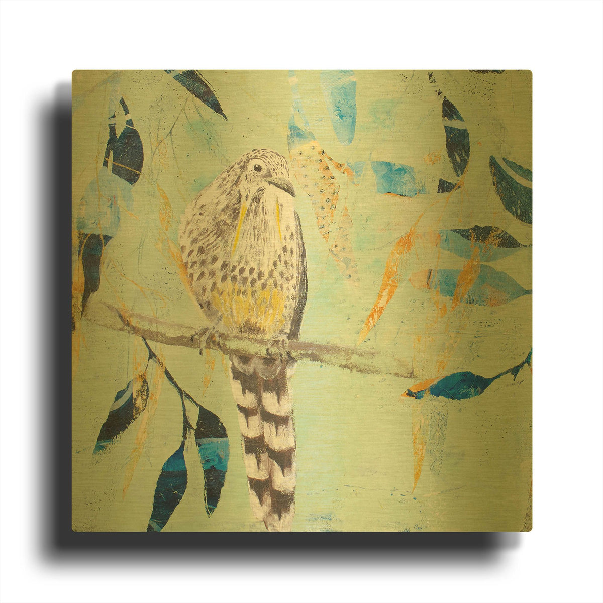 'A Thoughtful Wattlebird' By Trudy Rice Gold Metal Wall Art