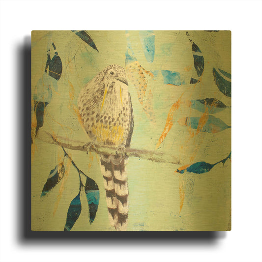 'A Thoughtful Wattlebird' By Trudy Rice Gold Metal Wall Art