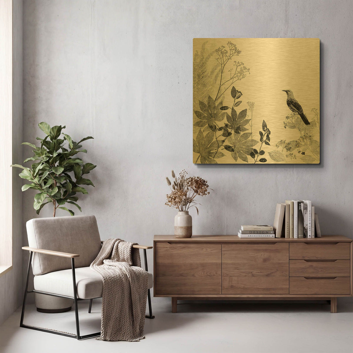 'Thoughtful Wattlebird' By Trudy Rice Gold Metal Wall Art