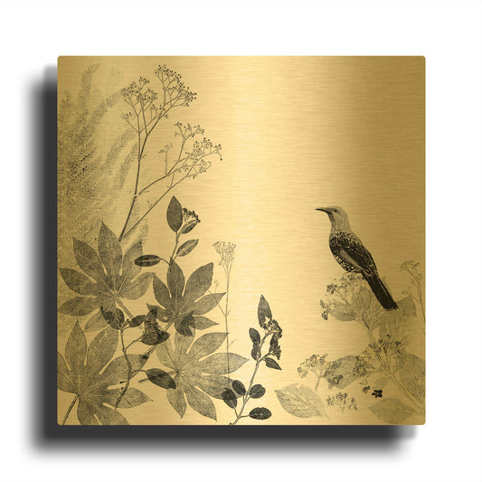 'Thoughtful Wattlebird' By Trudy Rice Gold Metal Wall Art