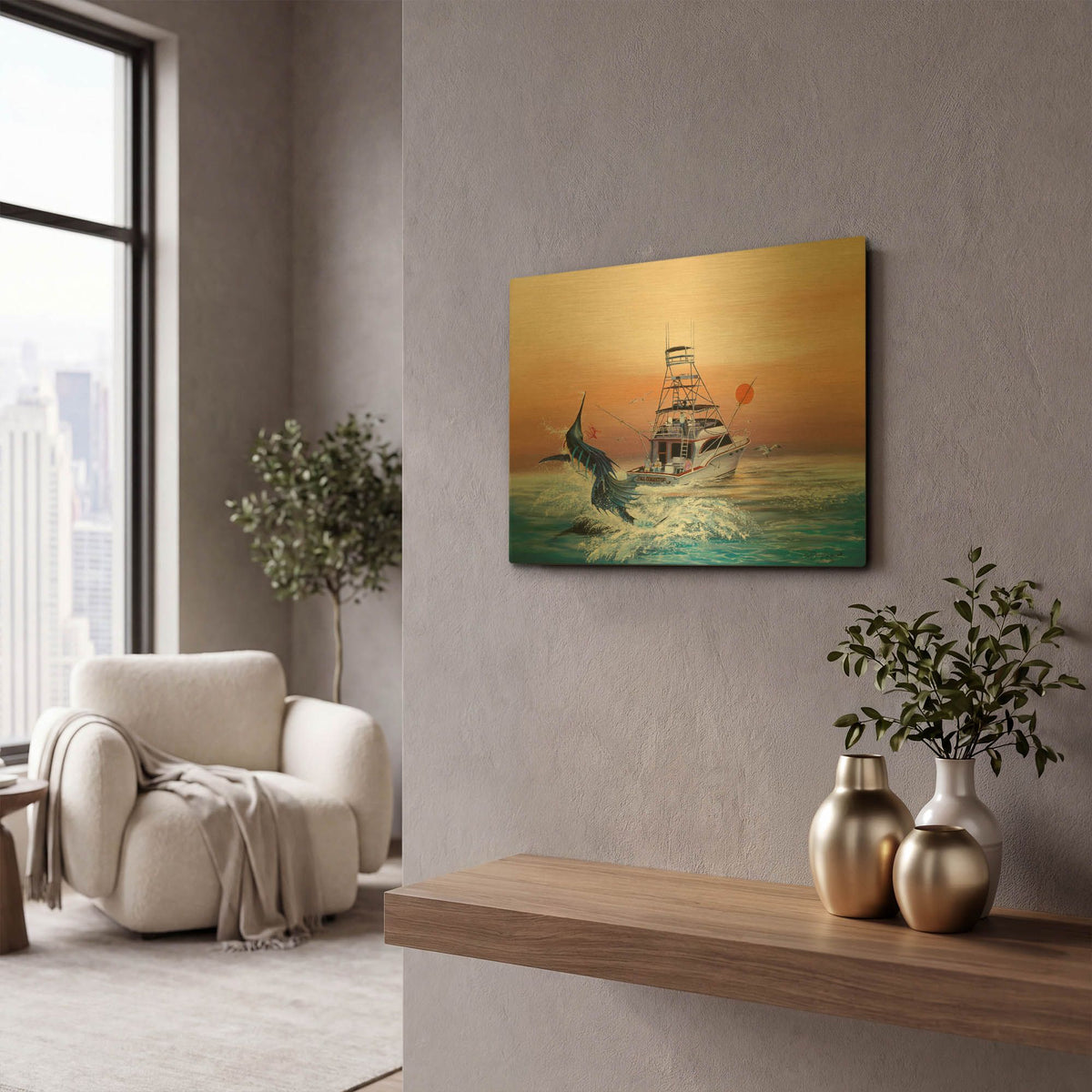 'The Bill Collector' By Dann Spider Warren Gold Metal Wall Art