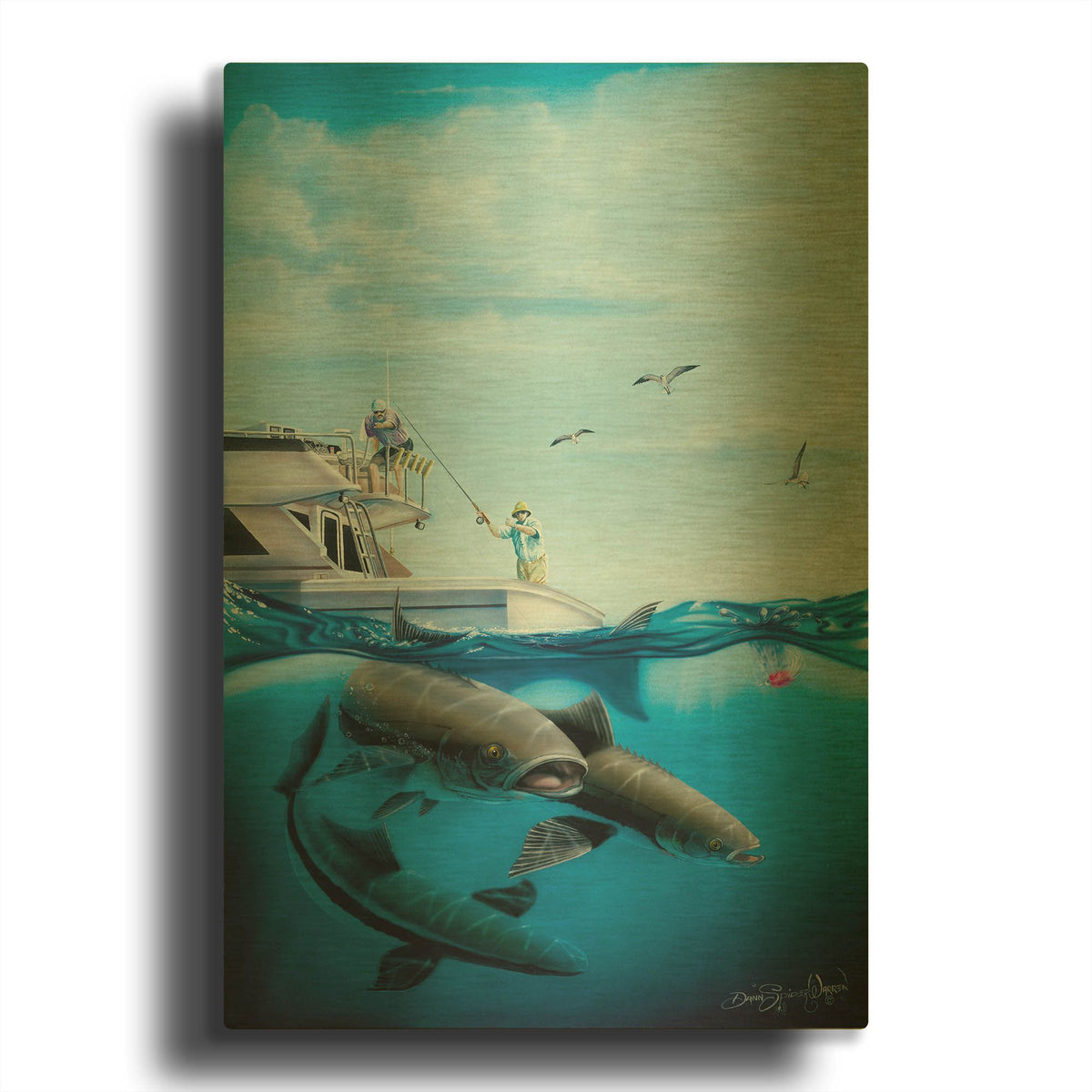 'Cobia Quest' By Dann Spider Warren Gold Metal Wall Art