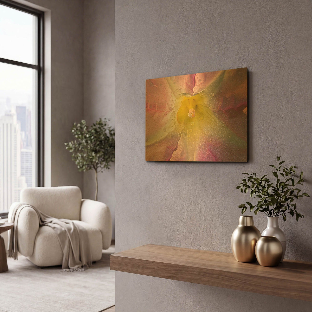 'Pink Floral' By Gordon Semmens Gold Metal Wall Art