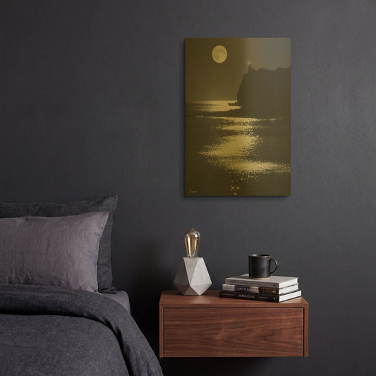 'Lake Superior Lighthouse' By Gordon Semmens Gold Metal Wall Art