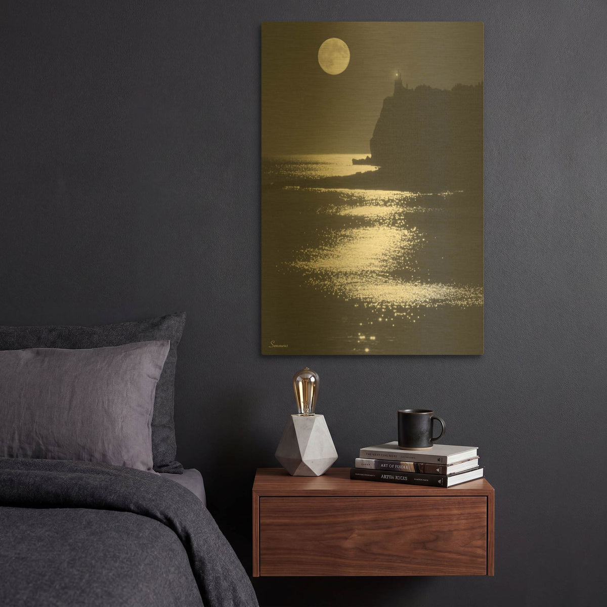 'Lake Superior Lighthouse' By Gordon Semmens Gold Metal Wall Art