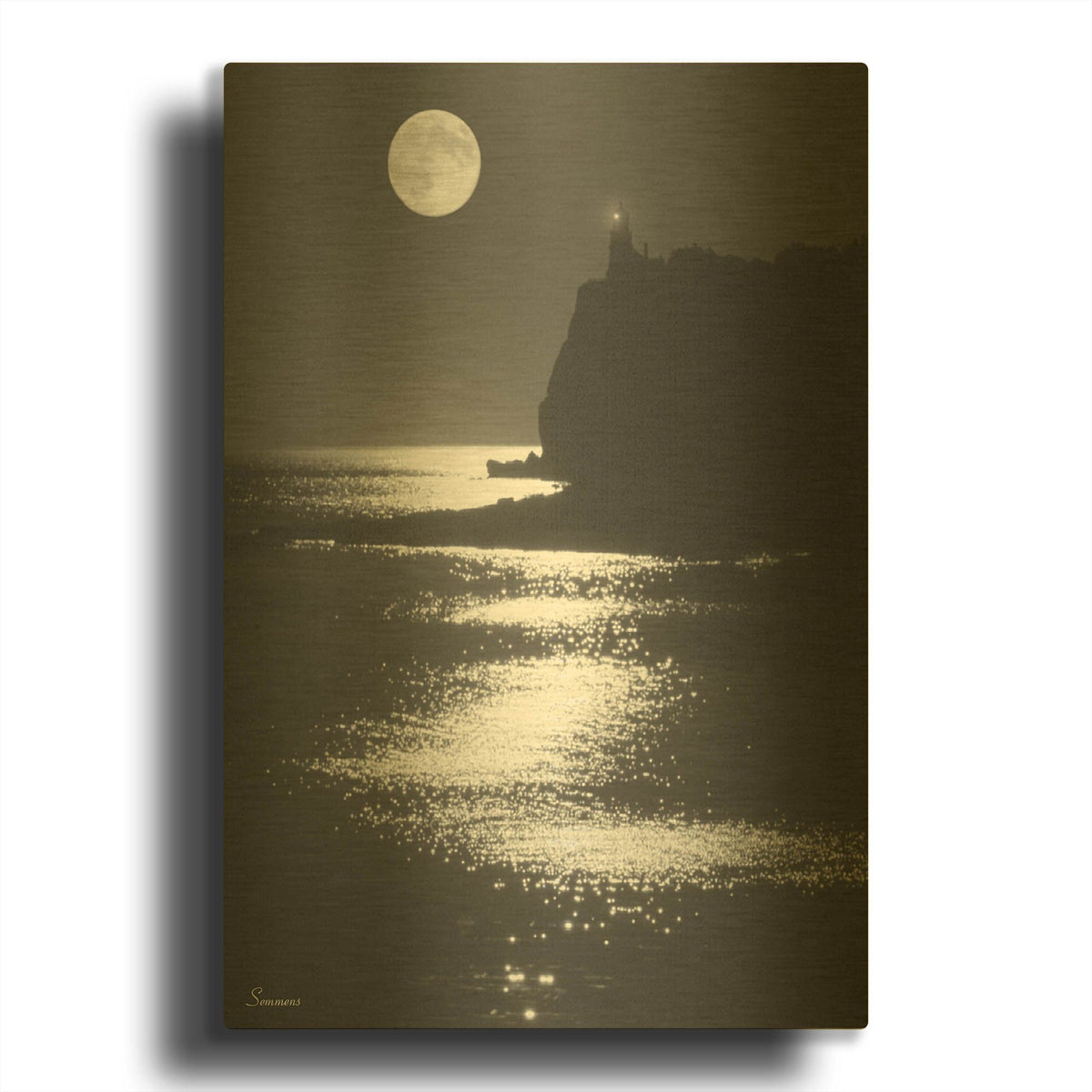 'Lake Superior Lighthouse' By Gordon Semmens Gold Metal Wall Art