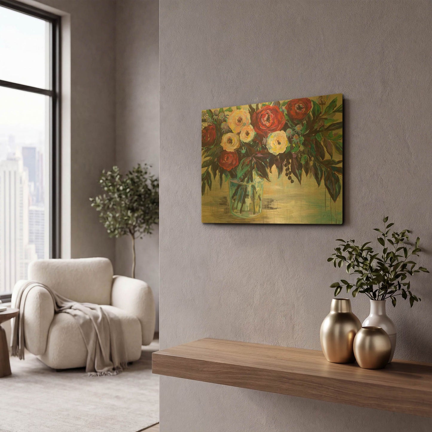 'Winter Floral Crop' By Jeanette Vertentes Gold Metal Wall Art