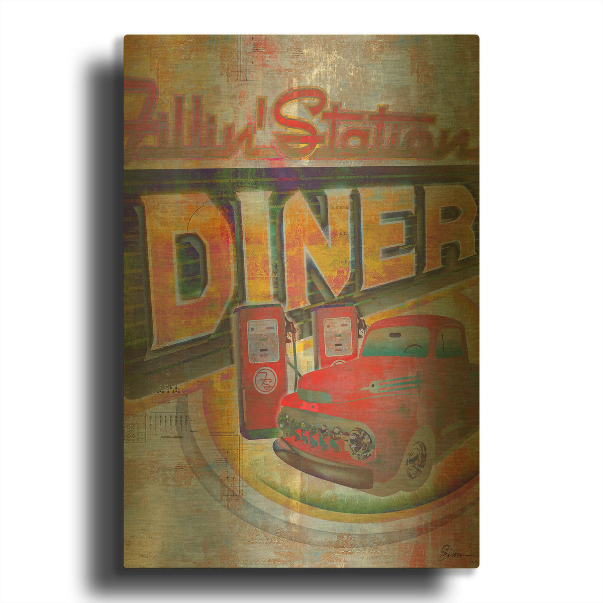 'Fillin Station' By Greg Simanson Gold Metal Wall Art