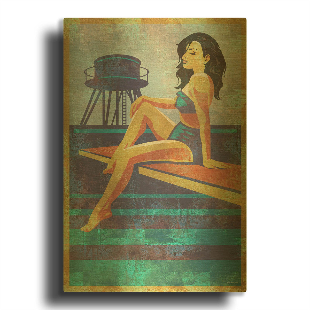 'Diving Belle' By Greg Simanson Gold Metal Wall Art