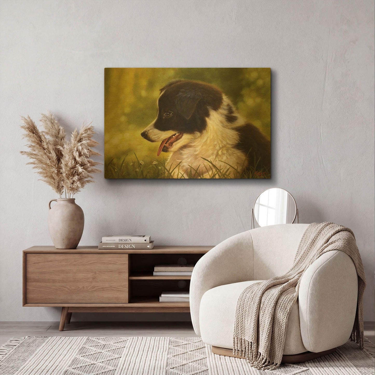 'Border Collie Garden' By John Silver Gold Metal Wall Art