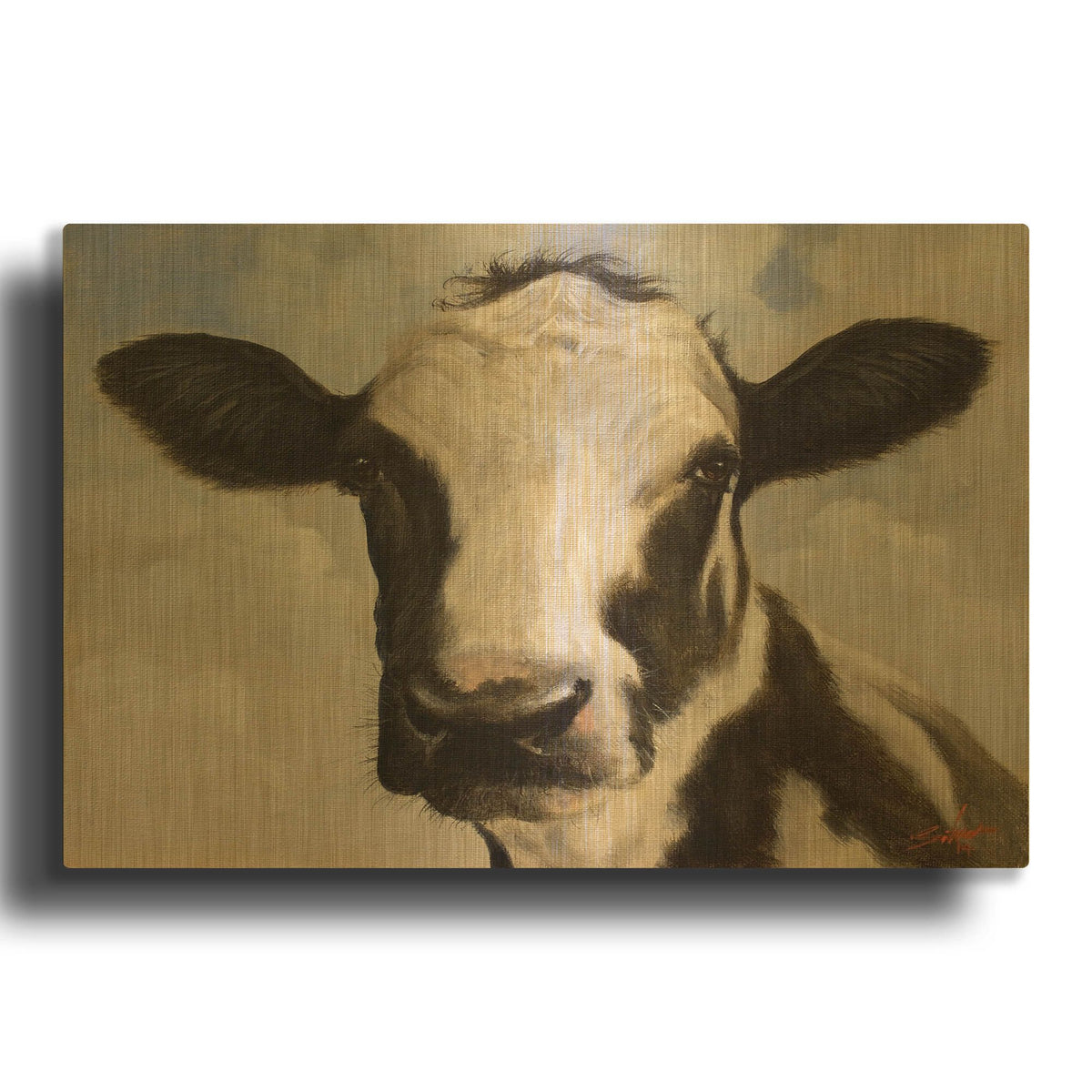 'Serious Cow' By John Silver Gold Metal Wall Art