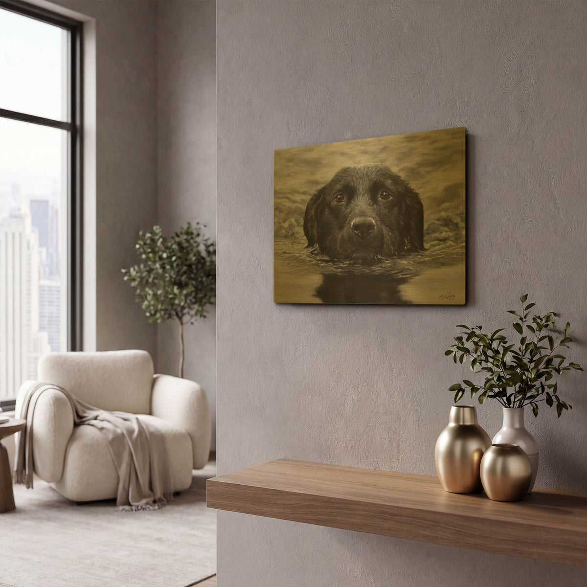 'Dog Shark' By John Silver Gold Metal Wall Art