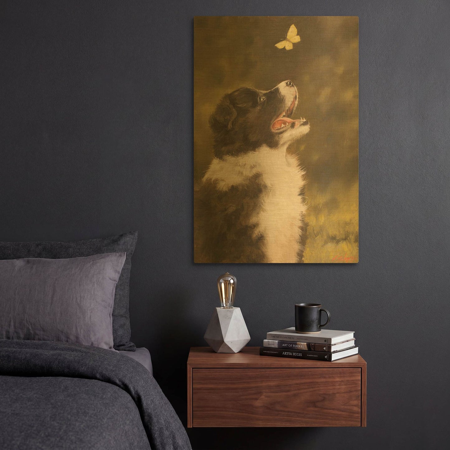 'Collie The Butterfly' By John Silver Gold Metal Wall Art