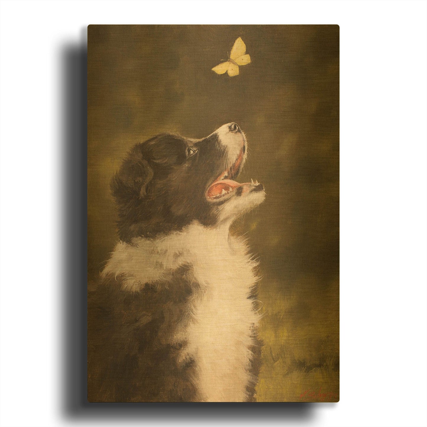 'Collie The Butterfly' By John Silver Gold Metal Wall Art