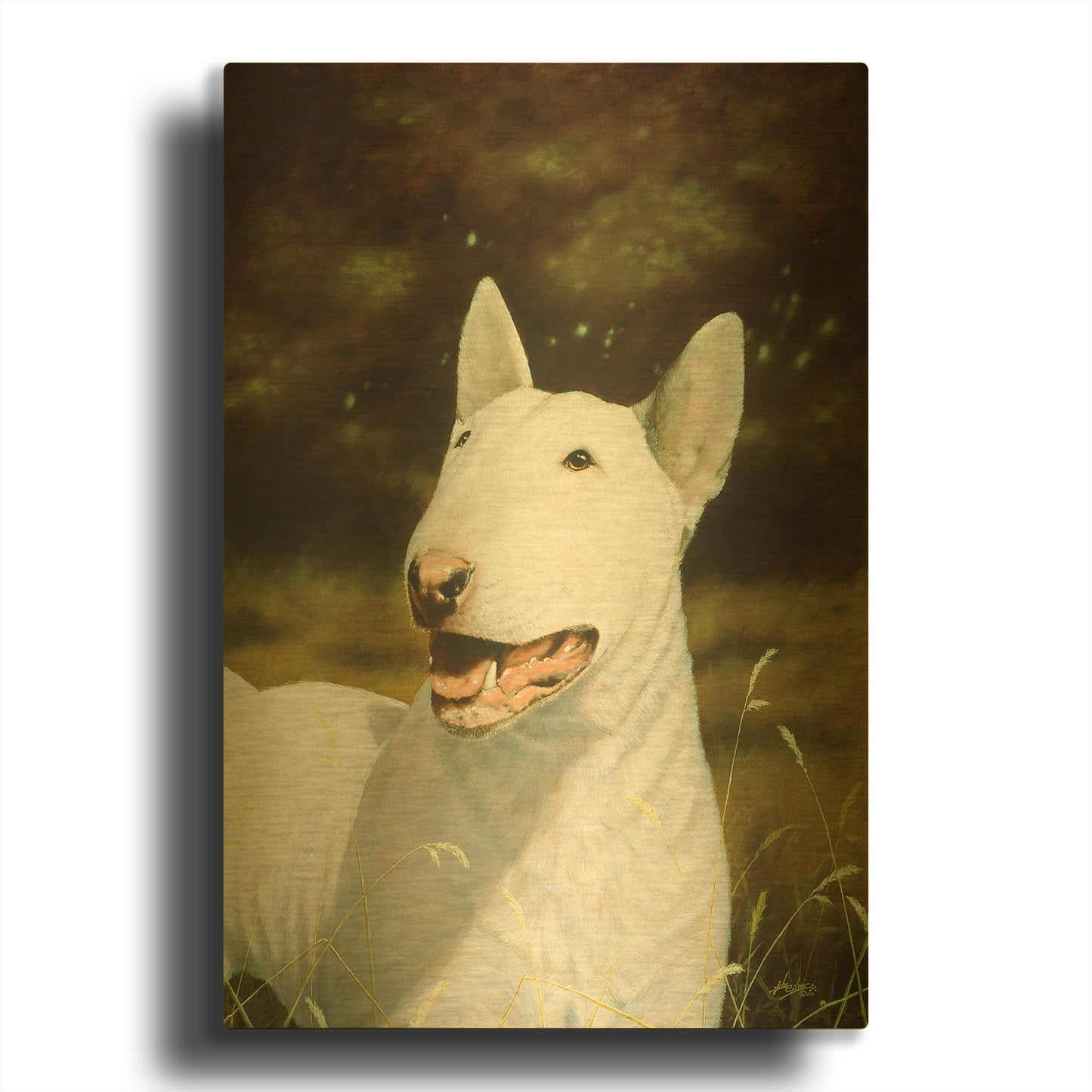 'Bull Terrier Smile' By John Silver Gold Metal Wall Art