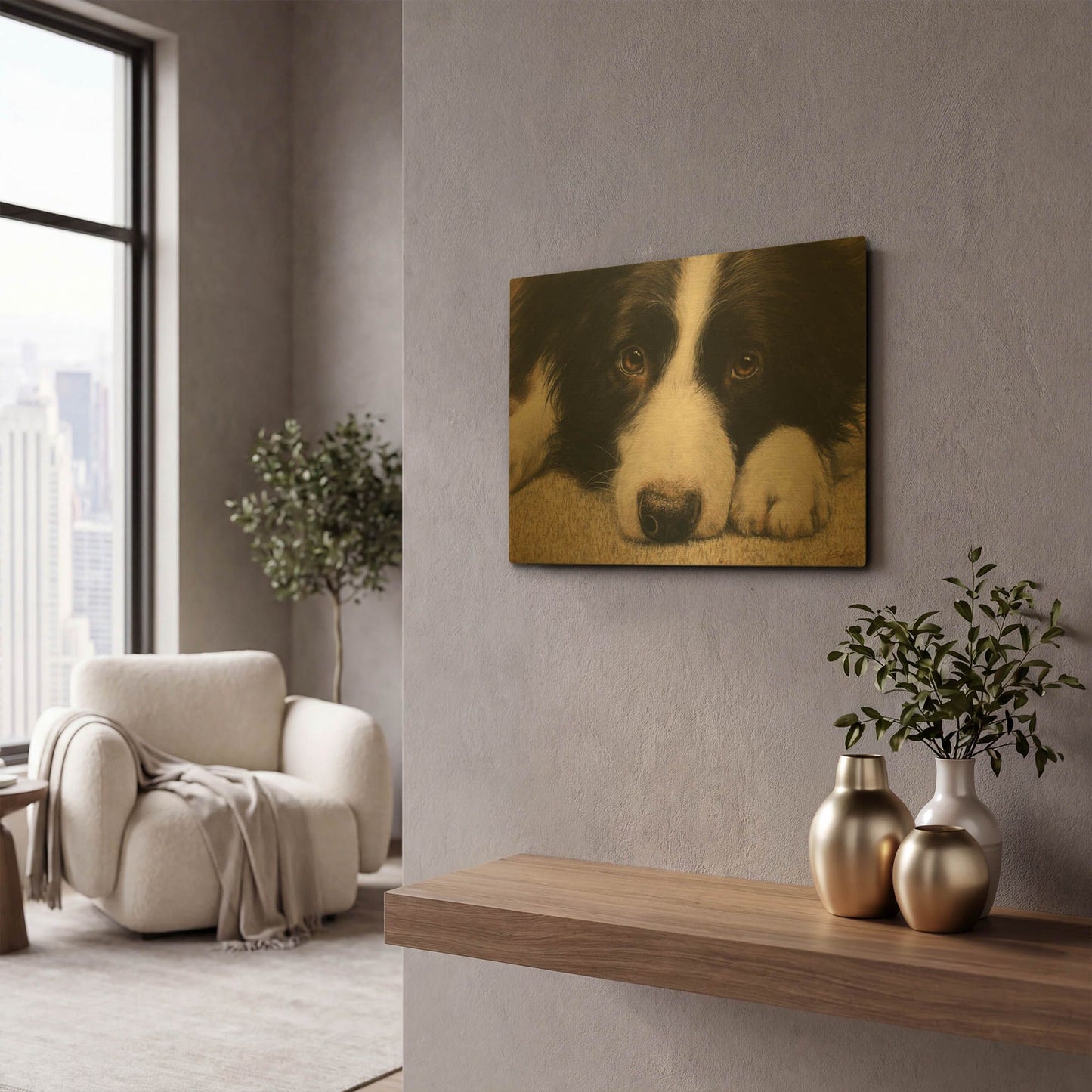 'Border Collie Love' By John Silver Gold Metal Wall Art