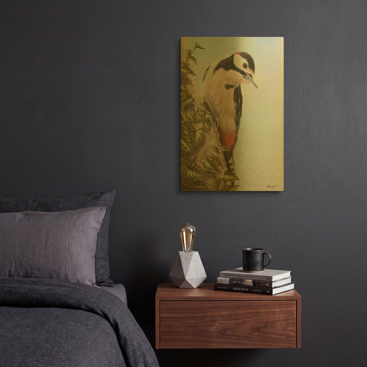 'Woodpecker And Ivy' By John Silver Gold Metal Wall Art