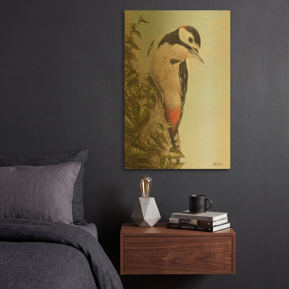 'Woodpecker And Ivy' By John Silver Gold Metal Wall Art