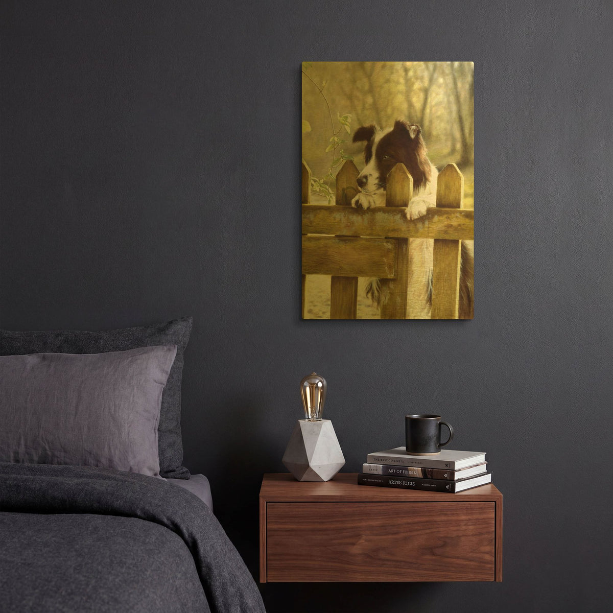 'Border Collie Watching Cows' By John Silver Gold Metal Wall Art