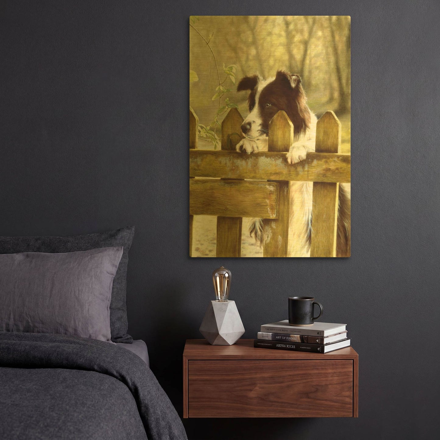 'Border Collie Watching Cows' By John Silver Gold Metal Wall Art