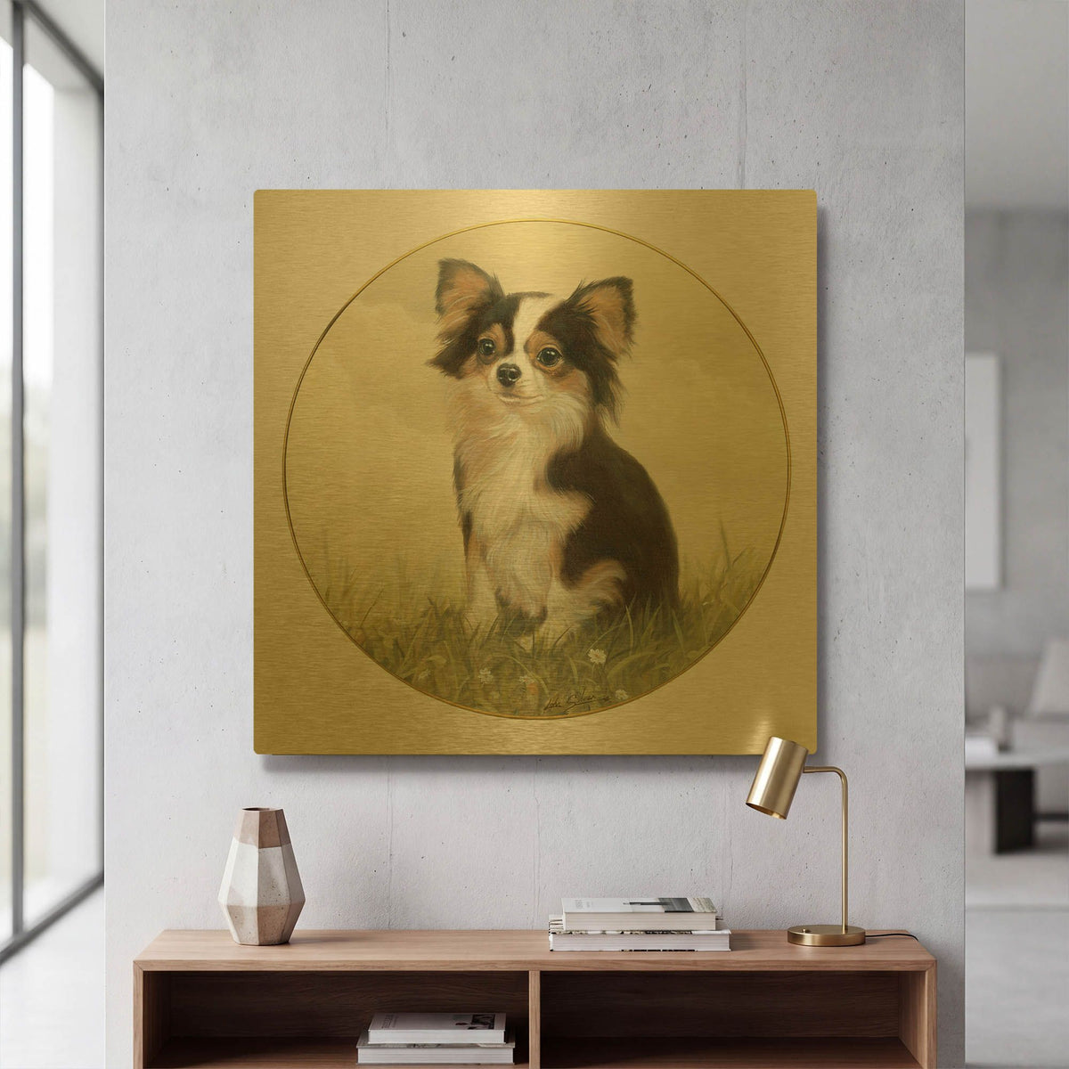 'Chihuahua Sentadito' By John Silver Gold Metal Wall Art