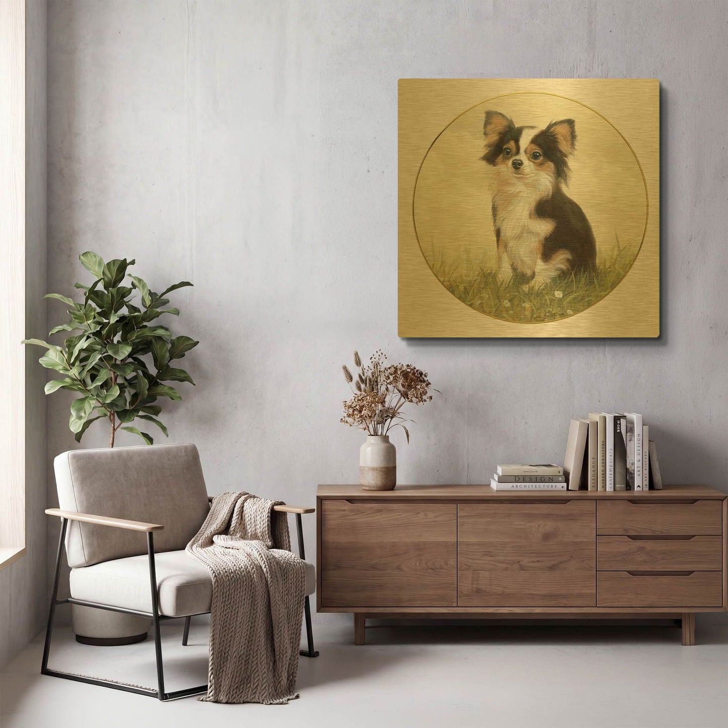 'Chihuahua Sentadito' By John Silver Gold Metal Wall Art