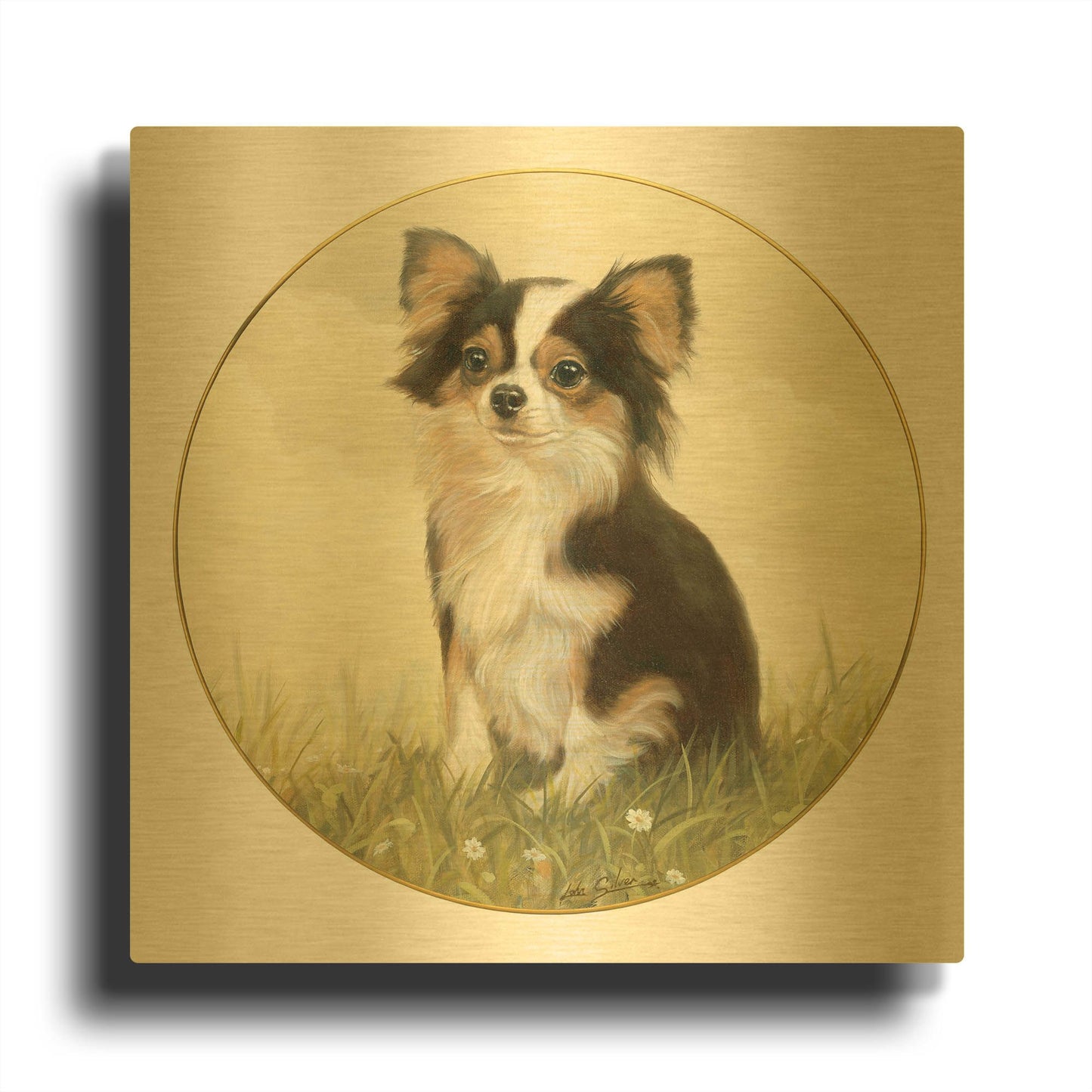 'Chihuahua Sentadito' By John Silver Gold Metal Wall Art