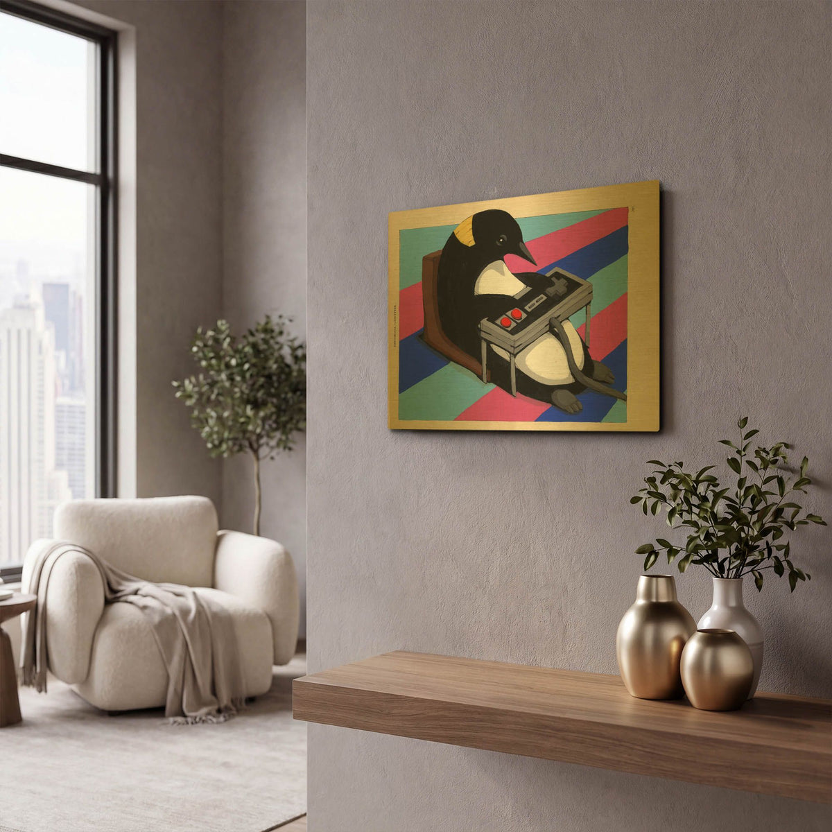 'Winter Indoors' By Ric Stultz Gold Metal Wall Art