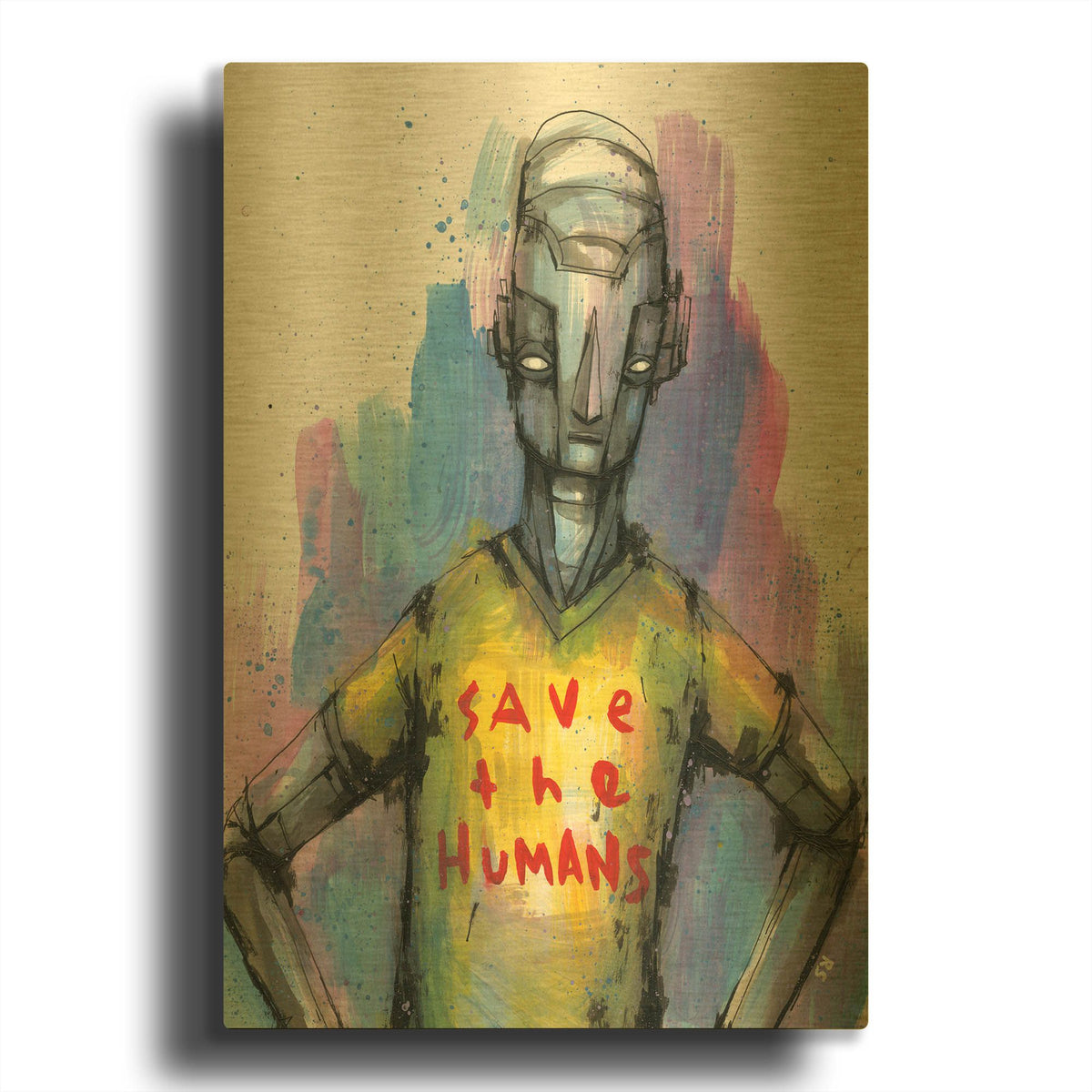 'Save The Humans' By Ric Stultz Gold Metal Wall Art