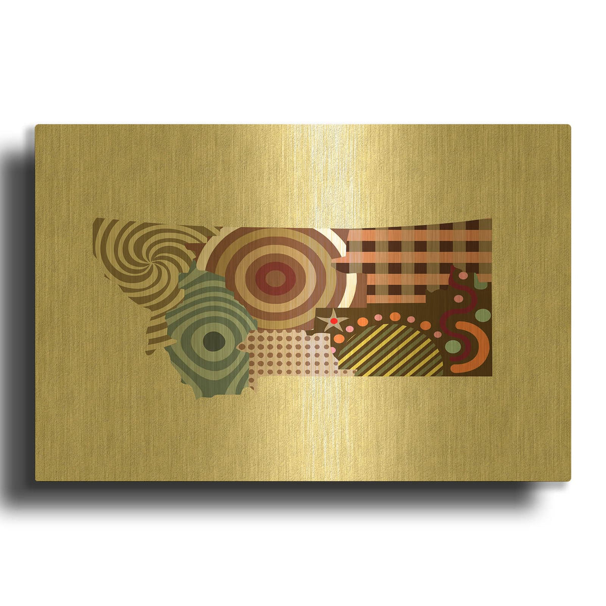 'Montana State Map' By Lanre Adefioyue Gold Metal Wall Art