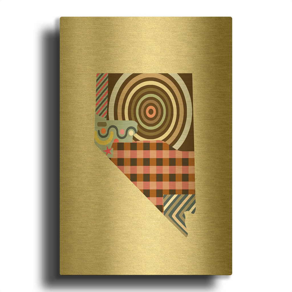 'Nevada State Map' By Lanre Adefioyue Gold Metal Wall Art