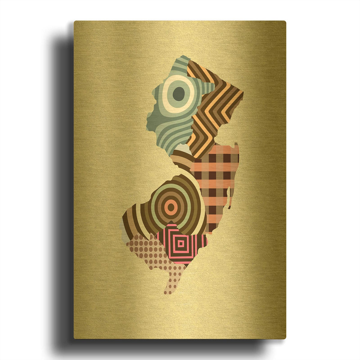 'New Jersey State Map' By Lanre Adefioyue Gold Metal Wall Art