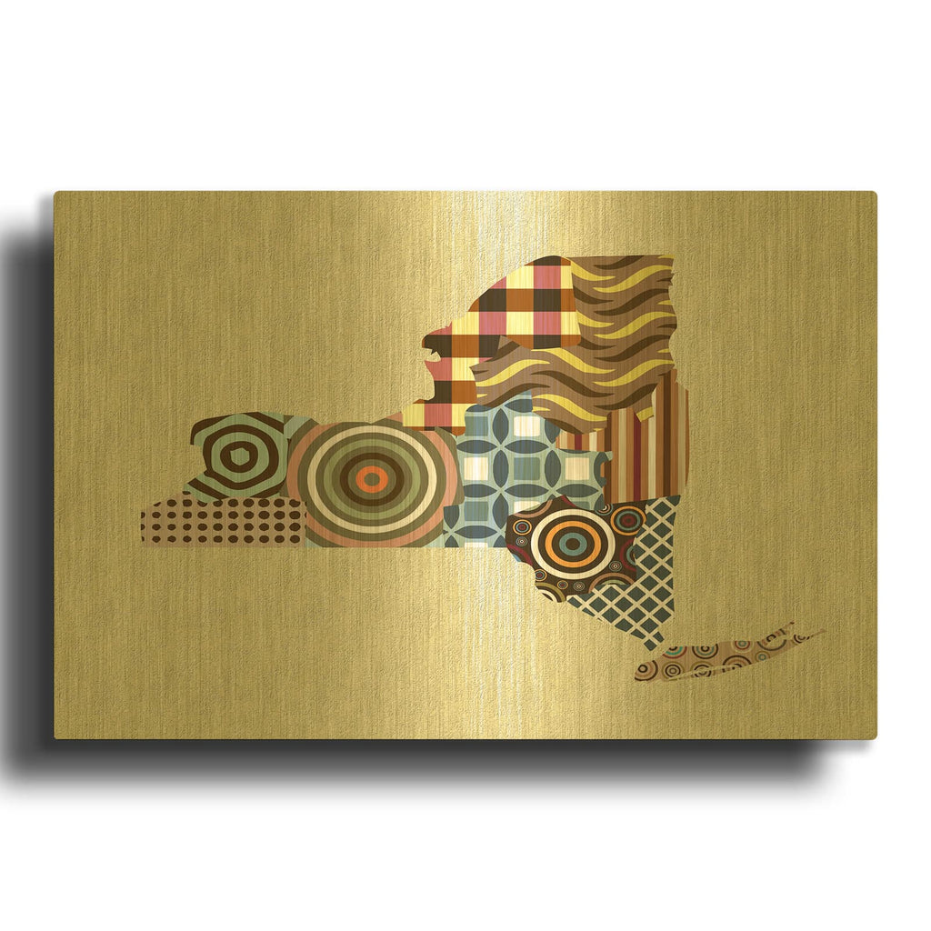 'New York State Map' By Lanre Adefioyue Gold Metal Wall Art