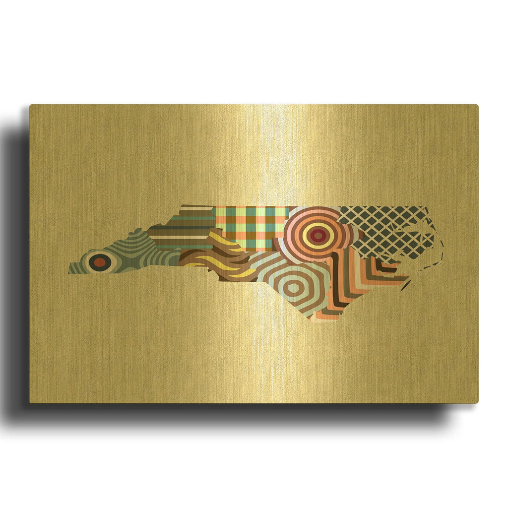 'North Carolina State Map' By Lanre Adefioyue Gold Metal Wall Art