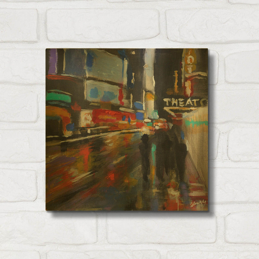 'Broadway at Night' By Solveiga Gold Metal Wall Art