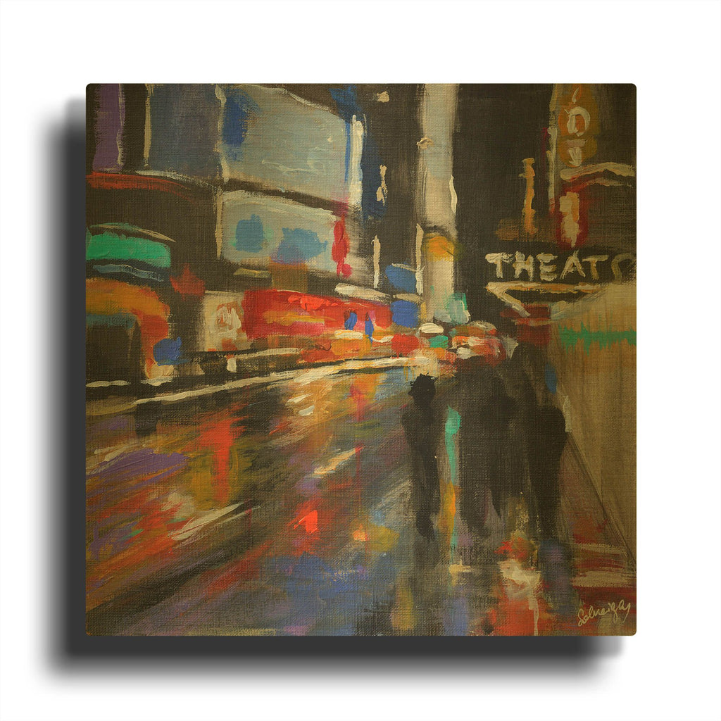 'Broadway at Night' By Solveiga Gold Metal Wall Art