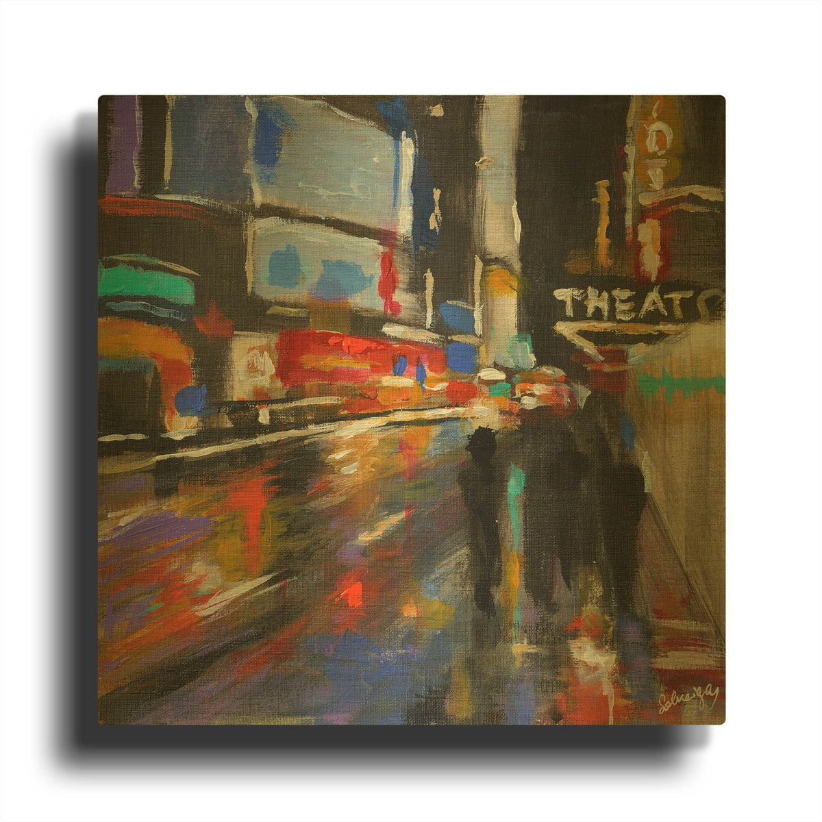 'Broadway at Night' By Solveiga Gold Metal Wall Art